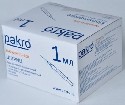 1 мл трехкомпонентный шприц Pakro инсулиновый U100 , с иглой 0,3х13, 100 шт купить оптом в Махачкале